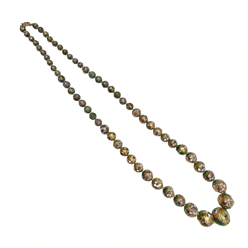 VINTAGE GRADUATED CLOISONNÉ BEAD NECKLACE 30.5